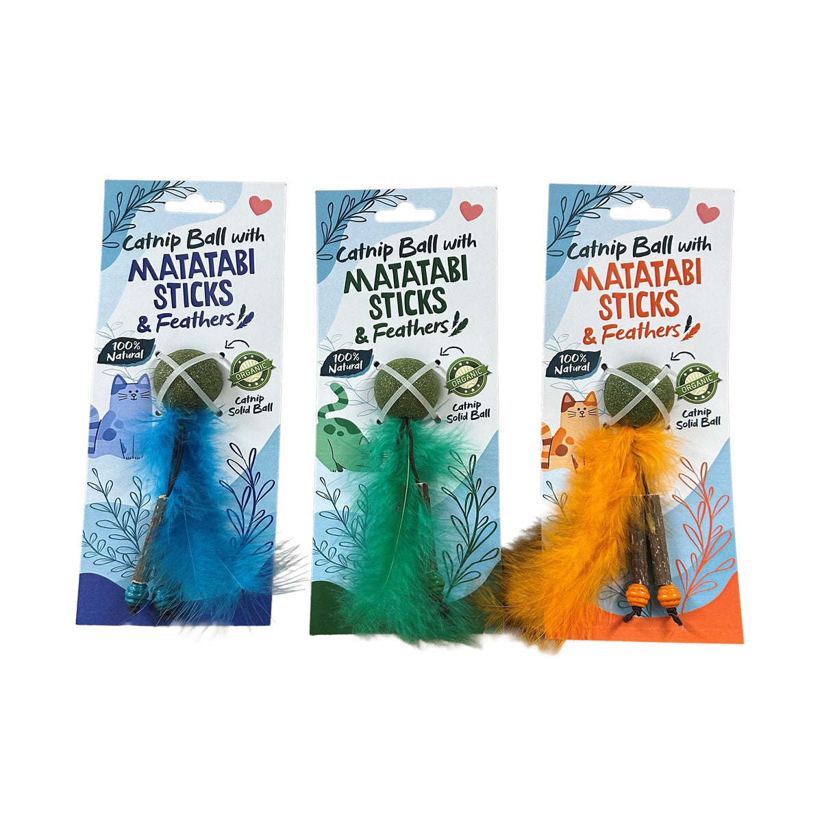 Catnip Ball With Matatabi Sticks & Feathers Blue