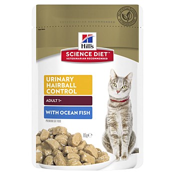 Hills Science Diet Adult Urinary Hairball Control Ocean Fish Cat Food Pouches 85g