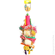 Avione Bird Toy Loofa W Rattan Ball Raffia & Wooden Beads 38cm