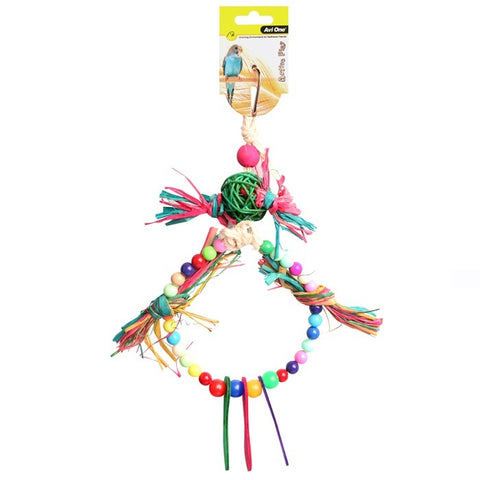 Avione Bird Toy Rattan Ball W Raffia Wooden & Plastic Beads 37cm