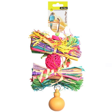 Avione Bird Toy Rattan Ball W Raffia & Gourd 25cm