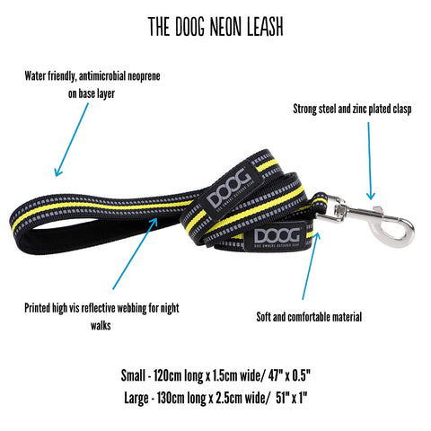 Doog Neoprene Dog Lead Bolt Neon- Small 