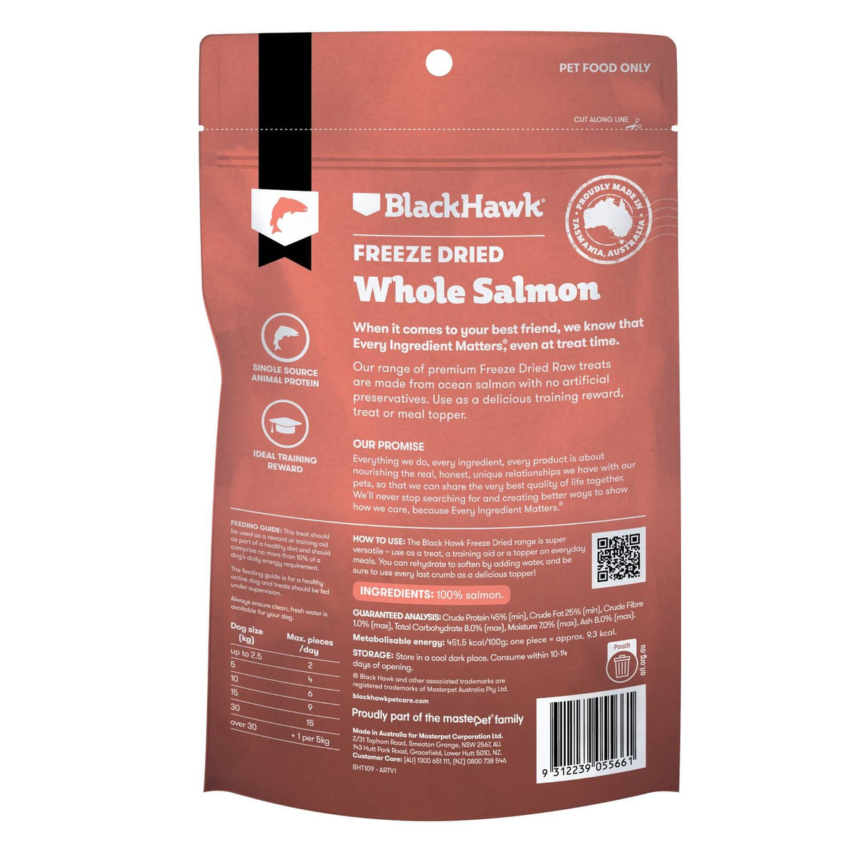 Black Hawk Freeze Dried Whole Salmon Pieces Treats 45g