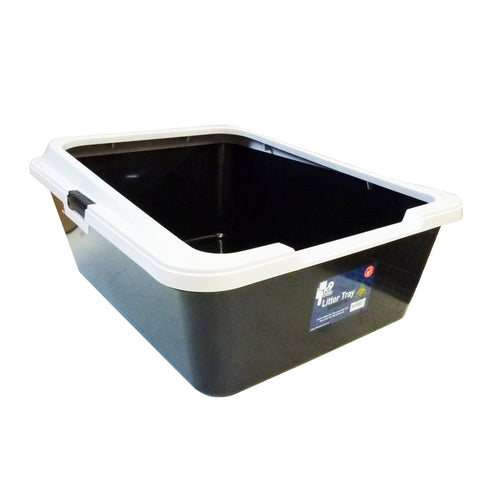 Cat Litter Tray Deep Sided Black Base Grey Rim 59x45x26cm