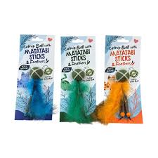 Catnip Ball With Matatabi Sticks & Feathers Orange
