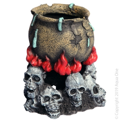 Ornament Skull Fire W Cauldron 11x11x13cm