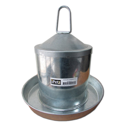 Ipetz Galvanised Chicken Hanging Drinker 2l