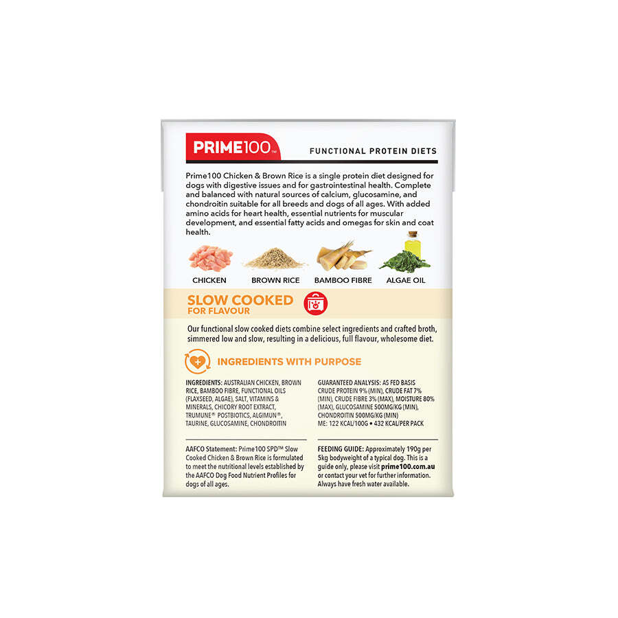 Prime 100 Spd Slow Cooked Chicken & Brown Rice 354g
