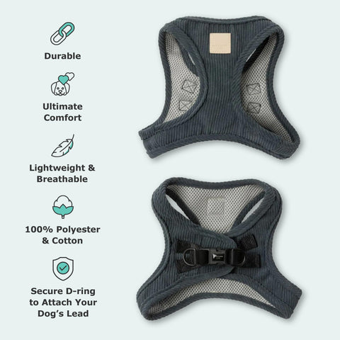 Fuzzyard Step In Harness Large Corduroy Slate Grey